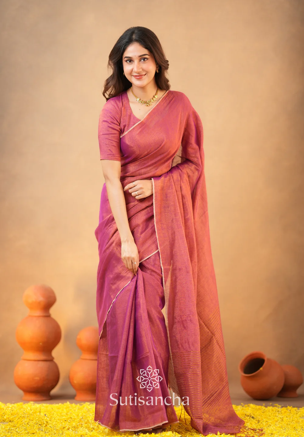 01_6 Tissue Charm Light and Lustrous Linen Saree - Image 1