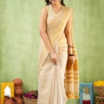 Opulent Golden Border Saree with Tassel Detailing – Cotton Linen Weave