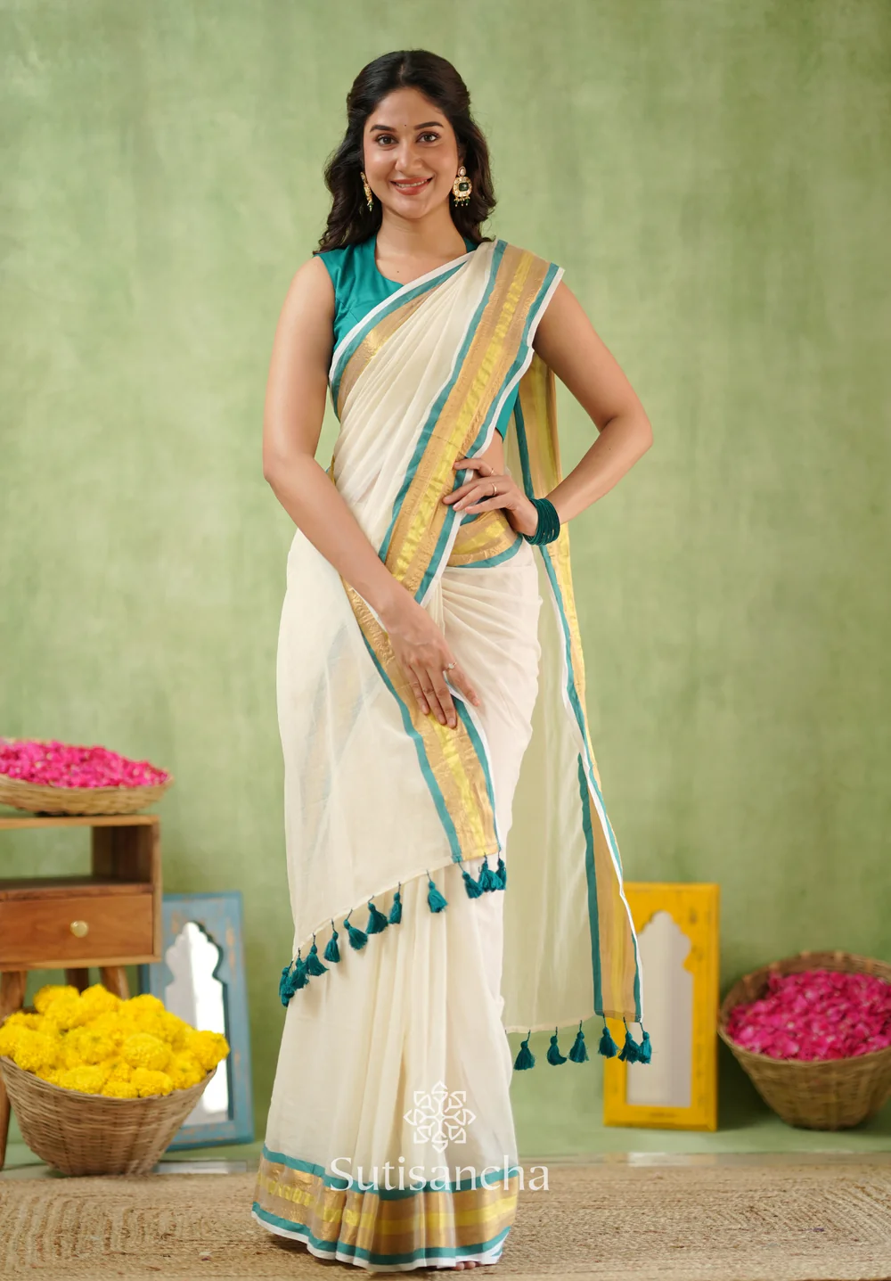 BlackYellowWhiteSimpleFoldedPaperNotesBookDescriptionInstagrampost_1587x2280px_67_34253946-2f08-46fe-98c8-af64415c4dfc Rama Radiance – Mul Cotton Saree with Golden Edge - Image 1